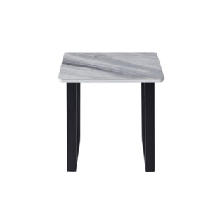 End Table, White Sintered Stone Top with Black Metal Legs End Table, White Sintered Stone Top with Black Metal Legs