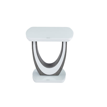 End Table, White Glass & U-Shaped End Table, White Glass & U-Shaped