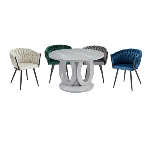 Round Dining Table with Glass & Faux Marble