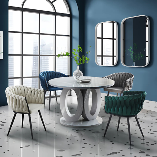 Round Dining Table with Glass & Faux Marble