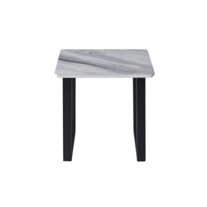 End Table, White Sintered Stone Top with Black Metal Legs